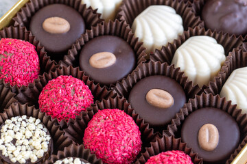 Special chocolate. chocolate on stone background. Truffle chocolate varieties. close up