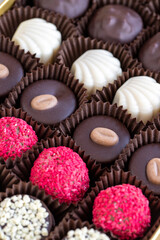 Special chocolate. chocolate on stone background. Truffle chocolate varieties. close up