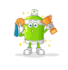 spray paint winner with trophie. cartoon character