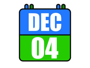 4 December calendar. Blue and green calendar page for December days. Vector isolated on white background.