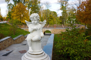 Sculpture of angel in Rizopolozhencheskiy Male Monastery (before Palace of Hoetsky)  in Tomashivka, Kyiv Oblast, Ukraine