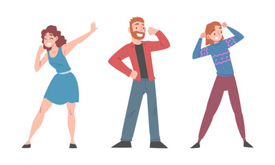 Fototapeta premium Happy smiling young people celebrating success or achievement set cartoon vector illustration