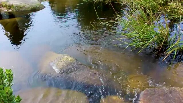 Small waterfall river and stream on Brocken mountain Harz Germany.