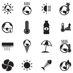 Heatwave Icons. Black Flat Design. Vector Illustration.