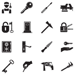 Locksmith Icons. Black Flat Design. Vector Illustration.