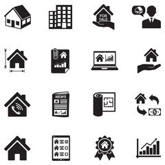 Property Market Icons. Black Flat Design. Vector Illustration.