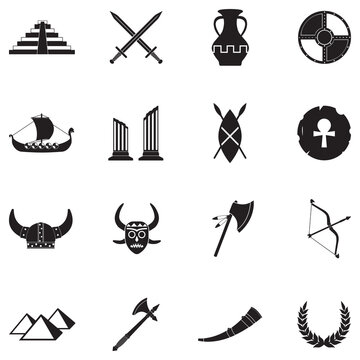 Ancient Icons. Black Flat Design. Vector Illustration.