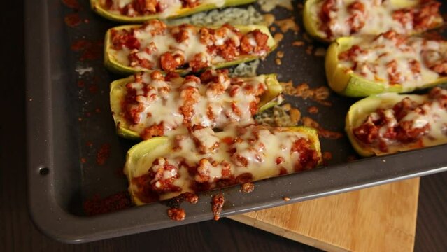 close up stuff zucchini with parmezan cheese  italian dish