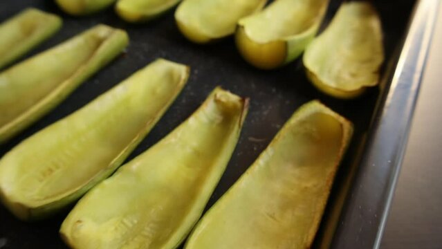 close up stuff zucchini with parmezan cheese  italian dish