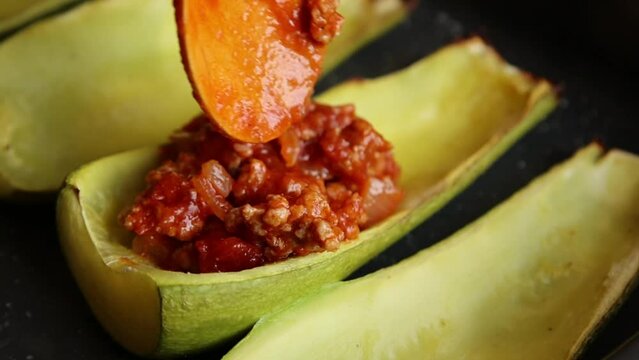 close up stuff zucchini with parmezan cheese  italian dish