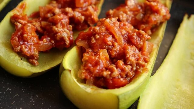 close up stuff zucchini with parmezan cheese  italian dish