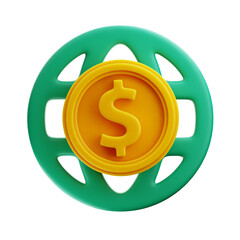 dollar money global finance icon 3d rendering on isolated background