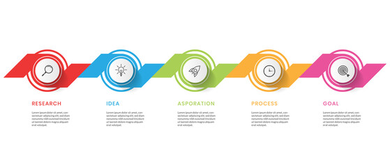 Business data visualization. Timeline infographics with 5 steps or options. Vector business template for presentation.