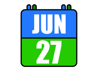27 June calendar. Blue and green calendar page for June days. Vector isolated on white background.