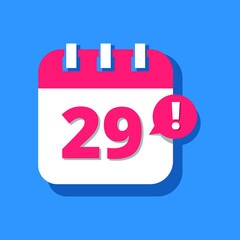 Vectorized and editable calendar icon with 3D perspective, appointment schedule, icons for websites and posts, day 29.