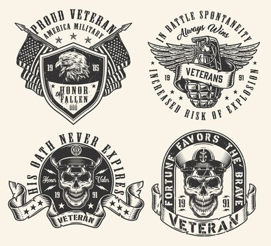 Military veteran set logotype monochrome