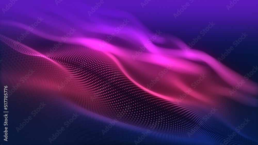 Aufkleber particles wave cyber or technology background. abstract seamless loop of mesh glowing red dots digit