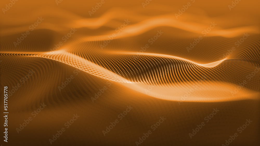 Poster particles blue wave cyber technology background loop. abstract seamless animation of mesh glowing do
