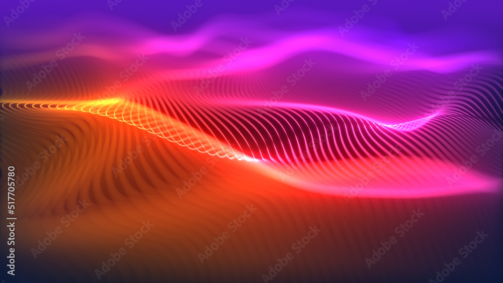 Aufkleber particles wave cyber or technology background. abstract seamless loop of mesh glowing red dots digit