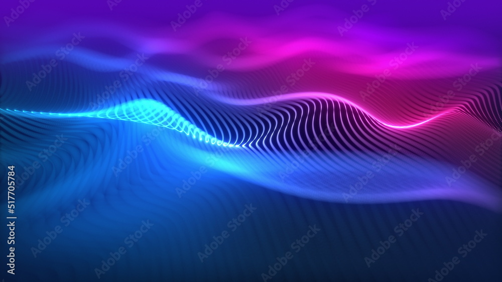 Aufkleber particles wave cyber or technology background. abstract seamless loop of mesh glowing red dots digit