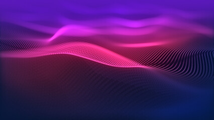 Particles wave Cyber or technology background. Abstract seamless loop of mesh glowing red dots digital luxurious sparkling wave particles flows background, Motion of digital data flow.