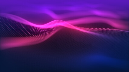 Particles wave Cyber or technology background. Abstract seamless loop of mesh glowing red dots digital luxurious sparkling wave particles flows background, Motion of digital data flow.