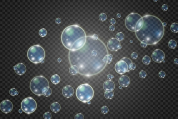 	
White beautiful bubbles on a transparent background vector illustration. Bubble.	