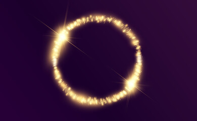 Round shiny perfect background. Vector eps10. Beautiful light. Magic circle. Precious background.Round gold shiny frame with light bursts.