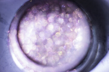 Lilac shadows close-up. Bokeh made of shimer pigment