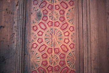 Detail of antique wood carving door.