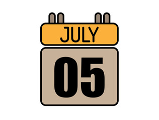 Day 5 July calendar icon. Calendar vector for July days isolated on white background.
