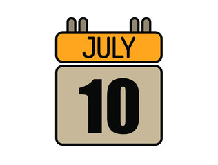 Day 10 July calendar icon. Calendar vector for July days isolated on white background.