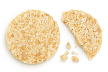 coconut cookies with white flax seeds and honey isolated on white background. Healthy food. Top view. Flat lay