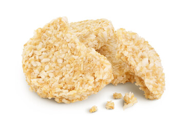 coconut cookies with white flax seeds and honey isolated on white background with full depth of field. Healthy food