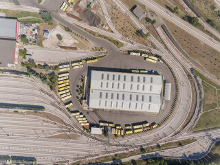 Aerial view of bus and train station in Bursa, Turkey