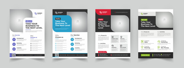 a bundle of 4 templates of a4 flyer, Flyer template layout design. business flyer, brochure, magazine or flier mockup in bright colors. perfect for creative professional business. vector template