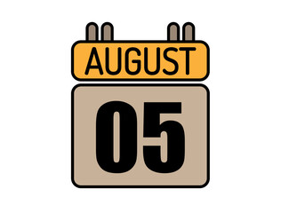 Day 5 August calendar icon. Calendar vector for August days isolated on white background.