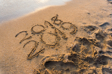 2019 Number on sea beach wave Happy new year concept background