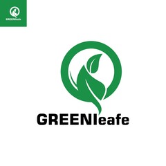 green simple leaf logo, great silhouette of leaves in bold circle, vector illustrations