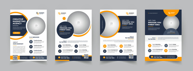 a bundle of 4 templates of a4 flyer, Flyer template layout design. business flyer, brochure, magazine or flier mockup in bright colors. perfect for creative professional business. vector template