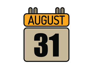 Day 31 August calendar icon. Calendar vector for August days isolated on white background.