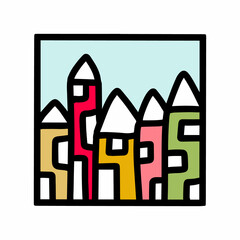 Tiny town hand drawn vector illustration icon logo in cartoon doodle style city cute