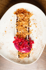 chocolate dessert with berry sorbet