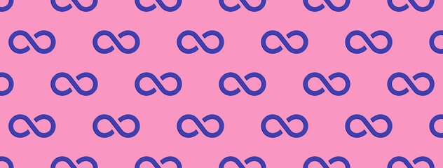 pattern. Sign of infinity is blue, isolated on purple background. Symbol of infinity. Banner for insertion into site. Place for text cope space. 3d image. 3d rendering