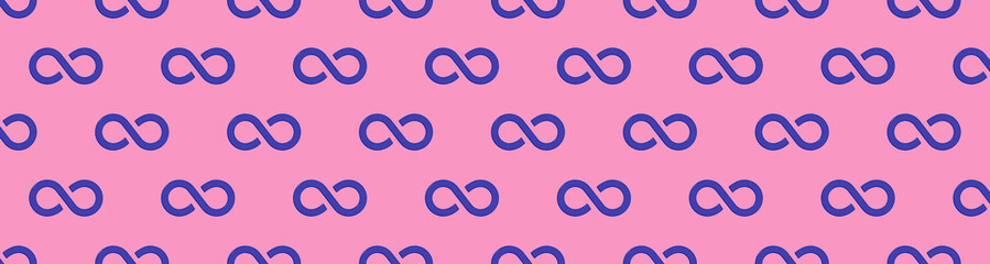 Obraz premium pattern. Sign of infinity is blue, isolated on purple background. Symbol of infinity. Banner for insertion into site. Place for text cope space. 3d image. 3d rendering