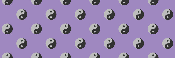 Fototapeta premium pattern. Image of Yin Yang symbol on pastel purple backgrounds. Symbol of opposite. Surface overlay pattern. Banner for insertion into site. Place for text cope space. 3D image. 3D rendering.