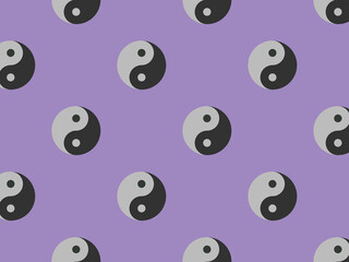 pattern. Image of Yin Yang symbol on pastel purple backgrounds. Symbol of opposite. Surface overlay pattern. 3D image. 3D rendering.