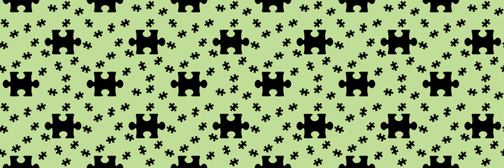 pattern. Image of black puzzle elements on pastel pea backgrounds. riddle. Template for applying to surface. Banner for insertion into site. Place for text cope space. 3D image. 3D rendering.