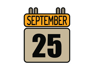 Day 25 September calendar icon. Calendar vector for September days isolated on white background.