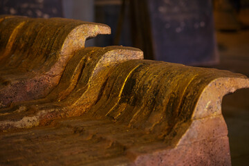 Closeup view of copper anodes.